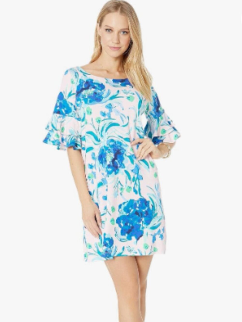 Lilly Pulitzer 'Lula' Ruffle Sleeve Mini Dress in White/Pink Floral Size Small